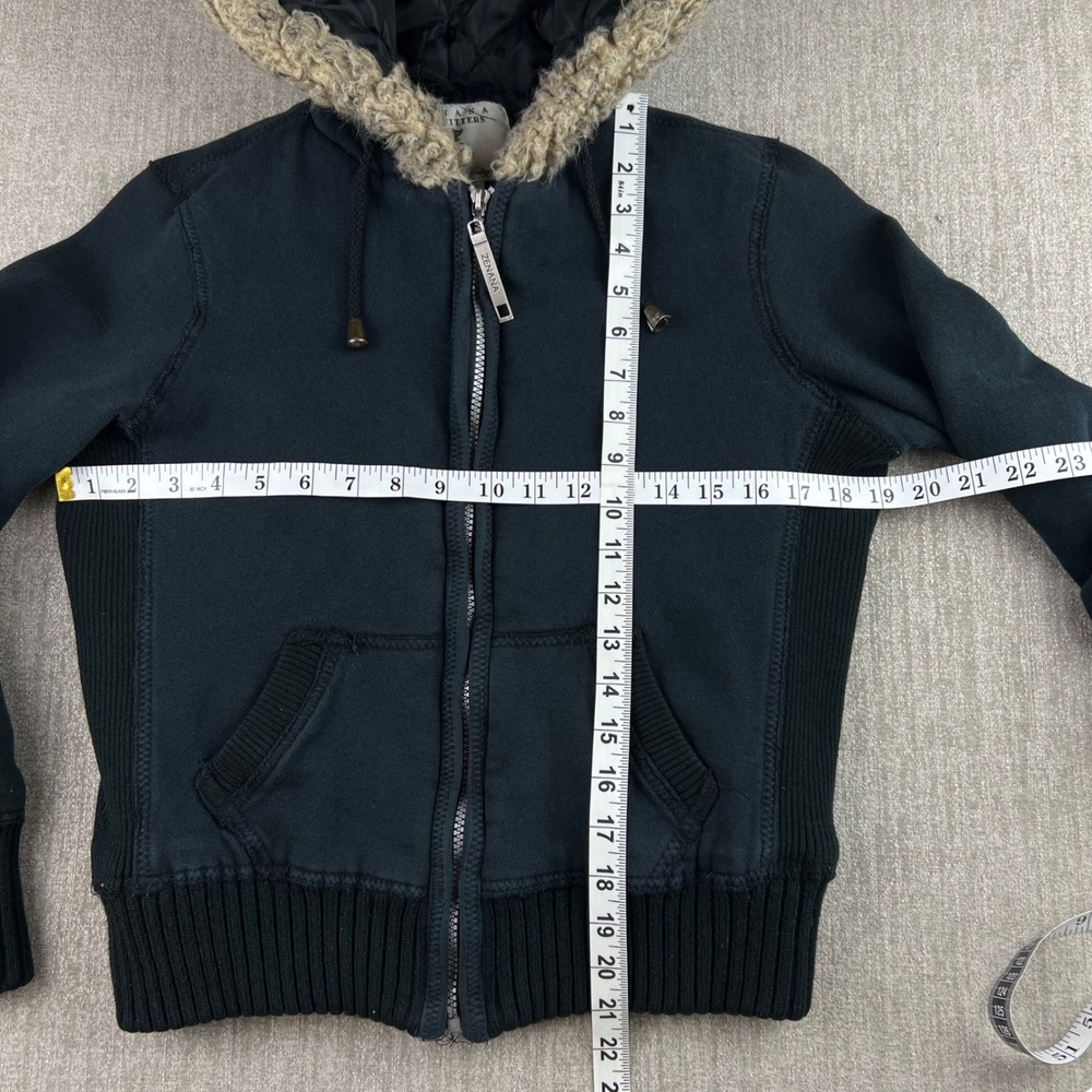 Y2K Zenana Outfitters Hoodie Jacket Women L Black Faux Fur Trim Quilted SJ-111 - Picture 3 of 6